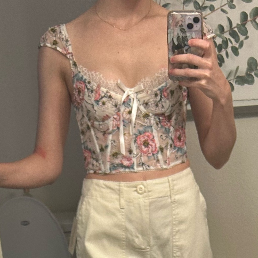 Victoria's Secret Floral Crop Top - Pink and Green
